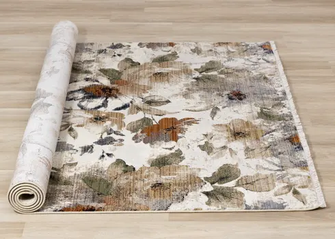 5' X 8' Cream And Blue Botanical Leaves Area Rug