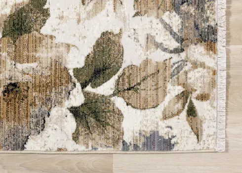 8' X 10' Cream And Blue Botanical Leaves Area Rug