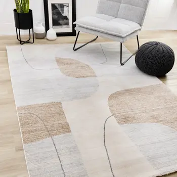 5' X 8' Cream And Brown Geometric Area Rug