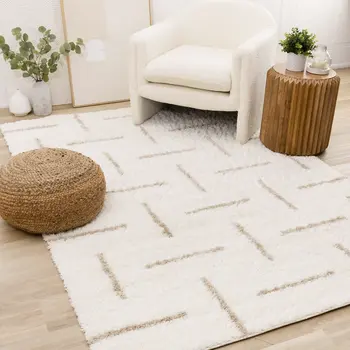 8' X 11' Cream And Beige Striped Area Rug