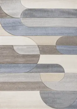 5' X 8' Blue And Cream Geometric Area Rug