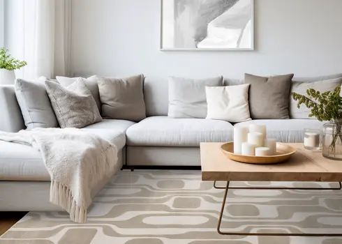 5' X 8' Cream And Beige Geometric Area Rug