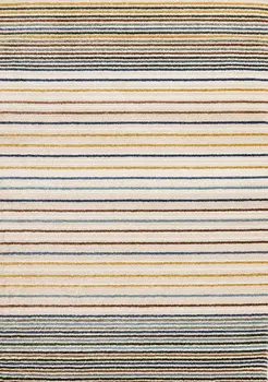 8' X 11' Cream And Blue Striped Area Rug