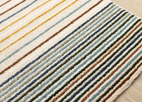 8' X 11' Cream And Blue Striped Area Rug