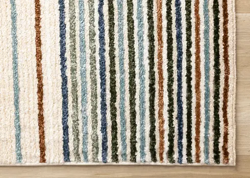 8' X 11' Cream And Blue Striped Area Rug