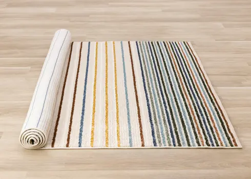 8' X 11' Cream And Blue Striped Area Rug