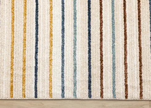 8' X 11' Cream And Blue Striped Area Rug