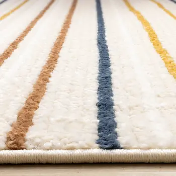 8' X 11' Cream And Blue Striped Area Rug