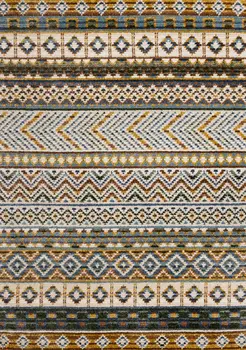 5' X 8' Cream And Blue Tribal Area Rug