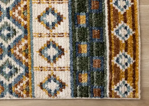 5' X 8' Cream And Blue Tribal Area Rug