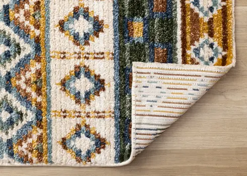 5' X 8' Cream And Blue Tribal Area Rug