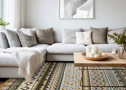 8' X 11' Cream And Blue Tribal Area Rug
