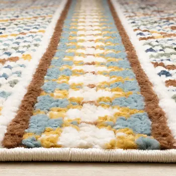 8' X 11' Cream And Blue Tribal Area Rug
