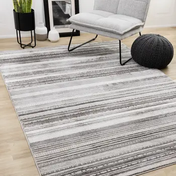 8' X 11' Gray And White Striped Area Rug