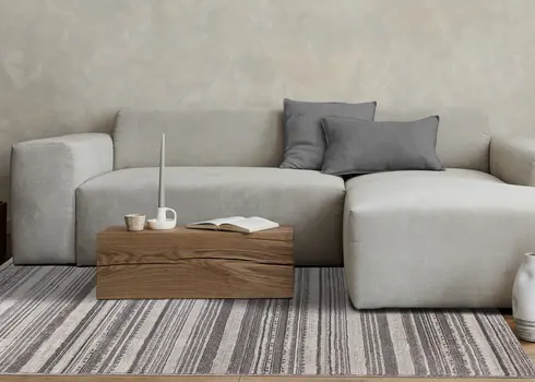8' X 11' Gray And White Striped Area Rug