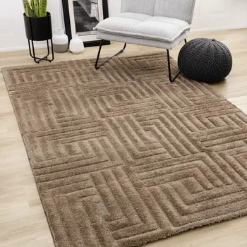 8' X 11' Dark Brown And Brown Geometric Area Rug