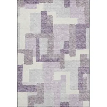 10' X 14' Lavender And Ivory Abstract Geometric Washable Area Rug With UV Protection