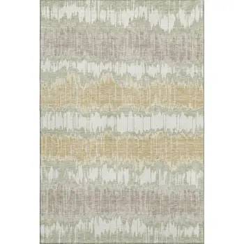 10' X 14' Artichoke Green Gold And Ivory Striped Washable Area Rug With UV Protection