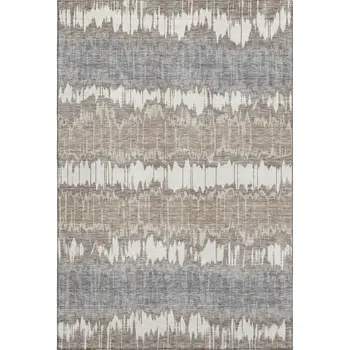 8' X 10' Taupe Ivory And Gray Striped Washable Area Rug With UV Protection