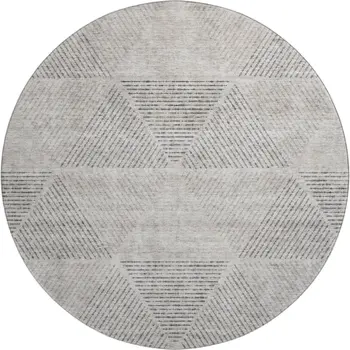 8' Taupe And Ivory Geometric Washable Round Rug With UV Protection