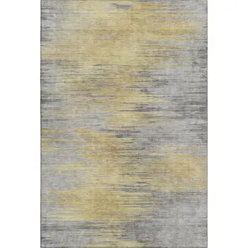5' X 8' Gold And Gray Abstract Washable Area Rug With UV Protection