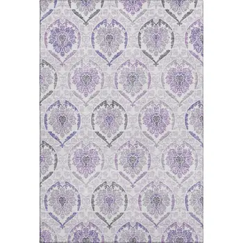 10' X 14' Purple And Ivory Medallion Washable Area Rug With UV Protection
