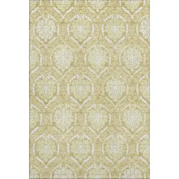 9' X 12' Gold And Ivory Medallion Washable Area Rug With UV Protection