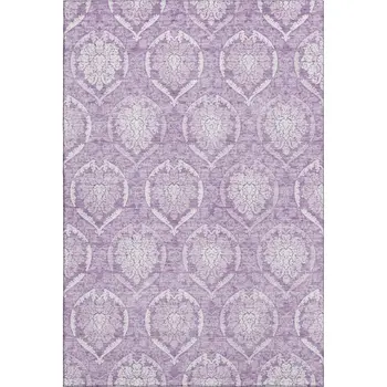 9' X 12' Plum And Ivory Medallion Washable Area Rug With UV Protection