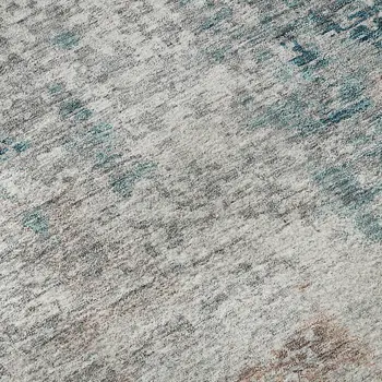 8' X 10' Teal Beige And Copper Abstract Washable Area Rug With UV Protection