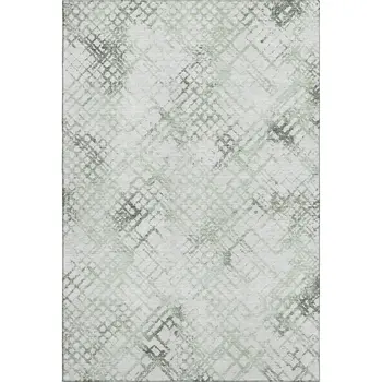 9' X 12' Green And Ivory Abstract Geometric Washable Area Rug With UV Protection