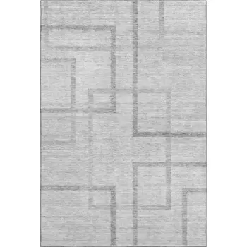 9' X 12' Gray And Silver Geometric Washable Area Rug With UV Protection