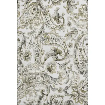 9' X 12' Brown And Ivory Paisley Washable Area Rug With UV Protection
