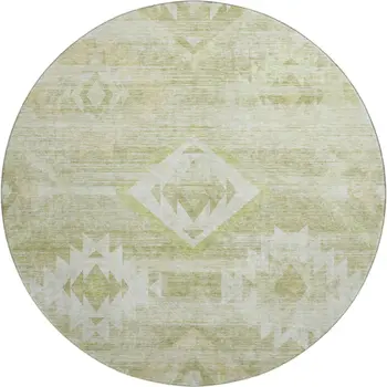 8' Sage And Ivory Southwestern Washable Round Rug With UV Protection