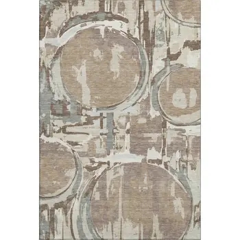 8' X 10' Coffee Beige And Gray Geometric Washable Area Rug With UV Protection