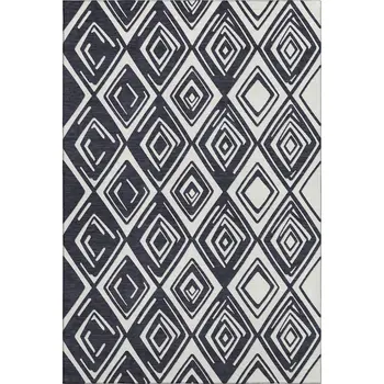 9' X 12' Black And Ivory Geometric Washable Area Rug With UV Protection