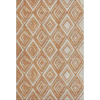 5' X 8' Rust And Ivory Geometric Washable Area Rug With UV Protection