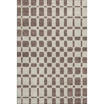 5' X 8' Brown And Ivory Geometric Washable Area Rug With UV Protection
