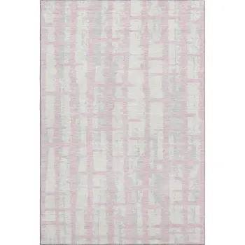 8' X 10' Pink And Beige Striped Washable Area Rug With UV Protection
