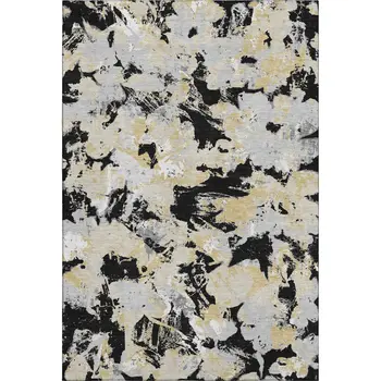 9' X 12' Black Gold And Gray Floral Washable Area Rug With UV Protection