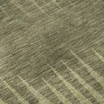 9' X 12' Green Beige And Sage Striped Washable Area Rug With UV Protection