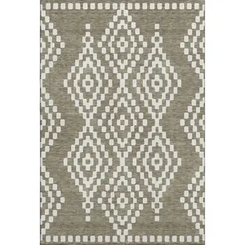 5' X 8' Taupe And Ivory Geometric Washable Area Rug With UV Protection