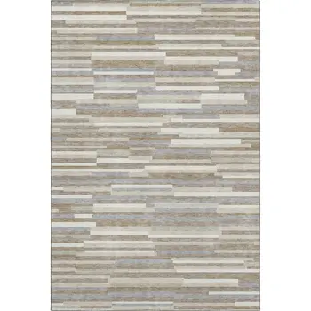 8' X 10' Taupe Ivory And Gray Striped Washable Area Rug With UV Protection