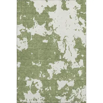 10' X 14' Green And Beige Abstract Washable Area Rug With UV Protection