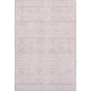 5' X 8' Pink And Ivory Southwestern Washable Area Rug With UV Protection