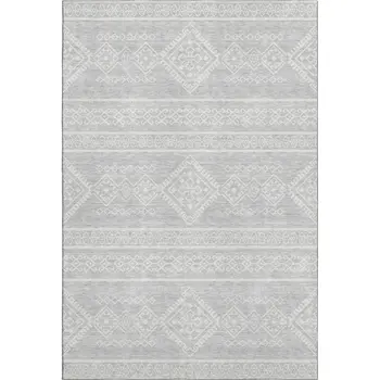 10' X 14' Silver And Ivory Southwestern Washable Area Rug With UV Protection