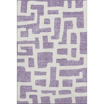 10' X 14' Purple And Ivory Abstract Geometric Washable Area Rug With UV Protection