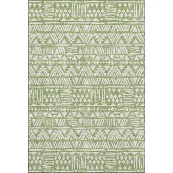 5' X 8' Green And Ivory Southwestern Washable Area Rug With UV Protection