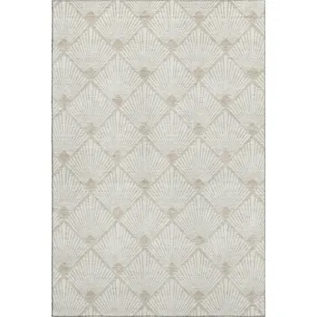 5' X 8' Ivory And Beige Abstract Geometric Washable Area Rug With UV Protection