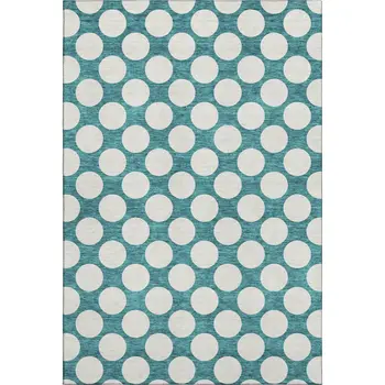 10' X 14' Teal And Ivory Polka Dot Washable Area Rug With UV Protection