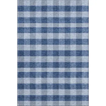 9' X 12' Navy Blue And Ivory Plaid Washable Area Rug With UV Protection